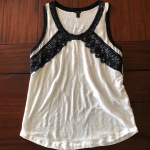 J.Crew white/navy tank/lacy details- M
